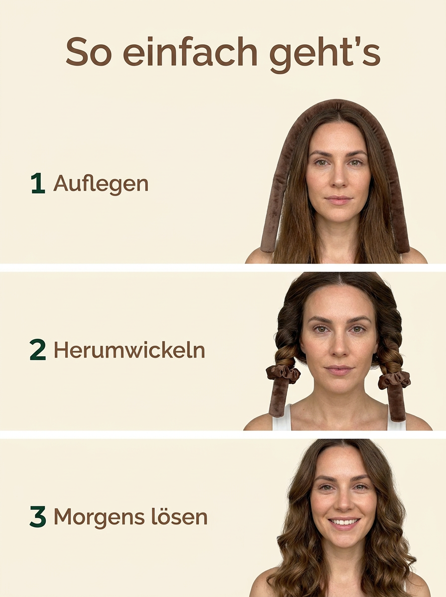 So einfach geht's: auflegen, Haar außen herumwickeln, morgens lösen